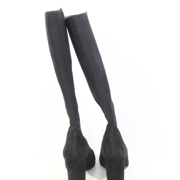 Stuart Weitzman Knee High Boots sz 7 Women Black Suede Heel Pull on Livia - Picture 13 of 16